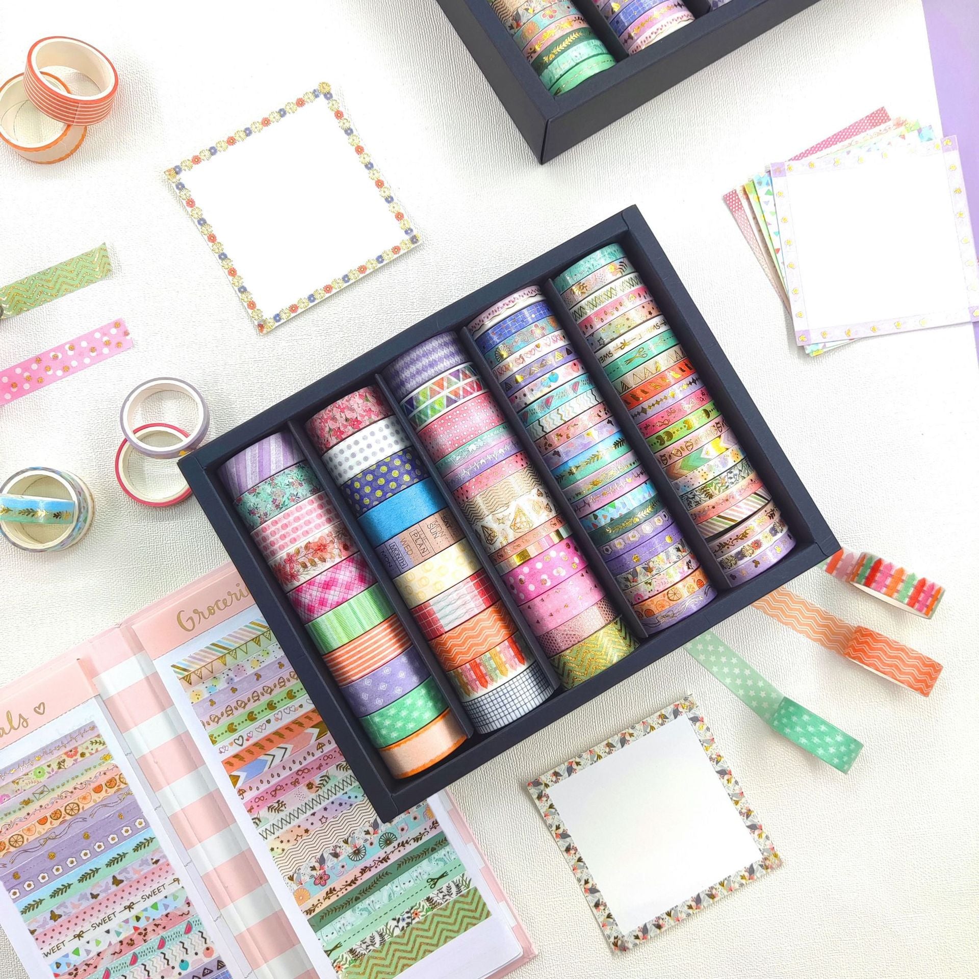 76-Color Washi Tape Set - Basic Pastel Grid Pattern DIY Scrapbooking Tape - ViktaShop
