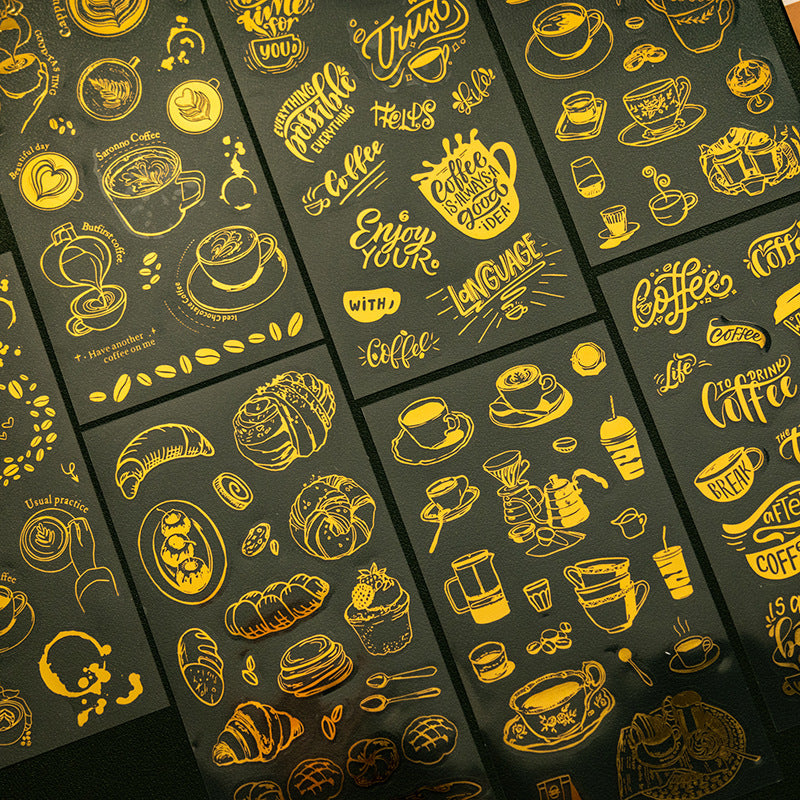 Coffee Elective PET Stickers – Gold Stamping Series, 6 Options - ViktaShop