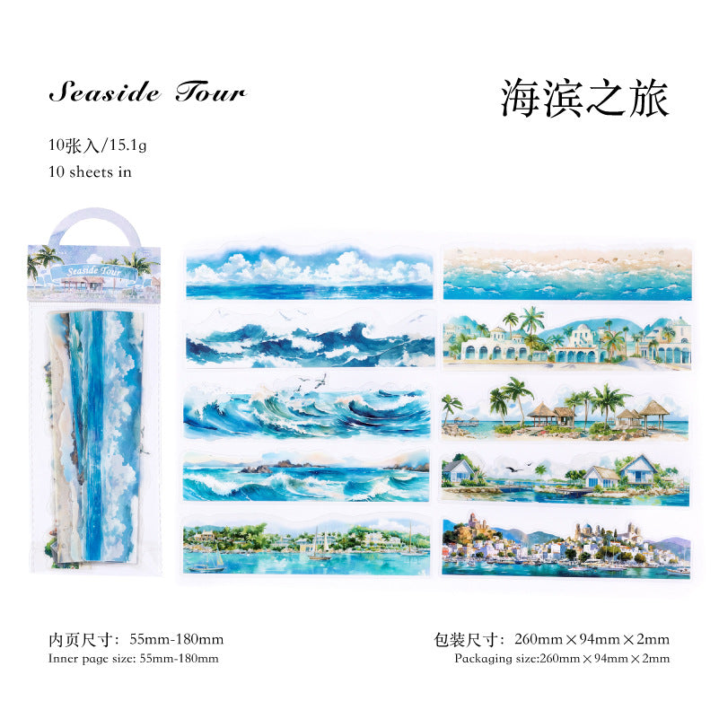 Sugar Poem PET White Ink Strip Sticker Pack - Nature Scenery Series, 10 Pcs - ViktaShop