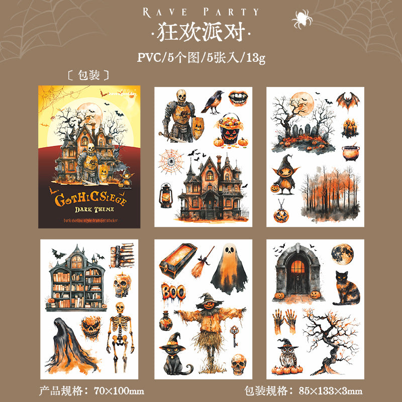 Dark Gothic Wind Transfer Sticker – Gothic Besieged City Series, 5 Pcs - ViktaShop