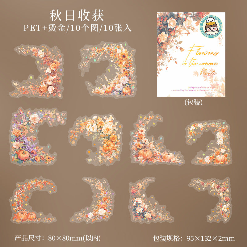 Snowy Bloom PET Stickers - Corner Flower Series, 6 Options - ViktaShop