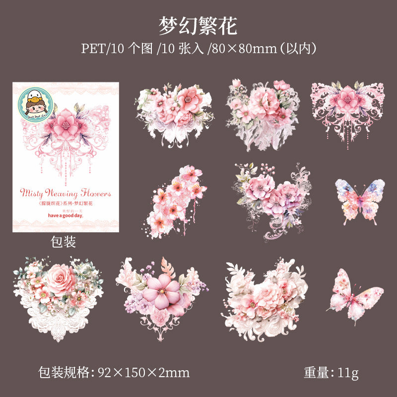 Hazy Weaving Flower Series PET Sticker, 10 Pcs - ViktaShop