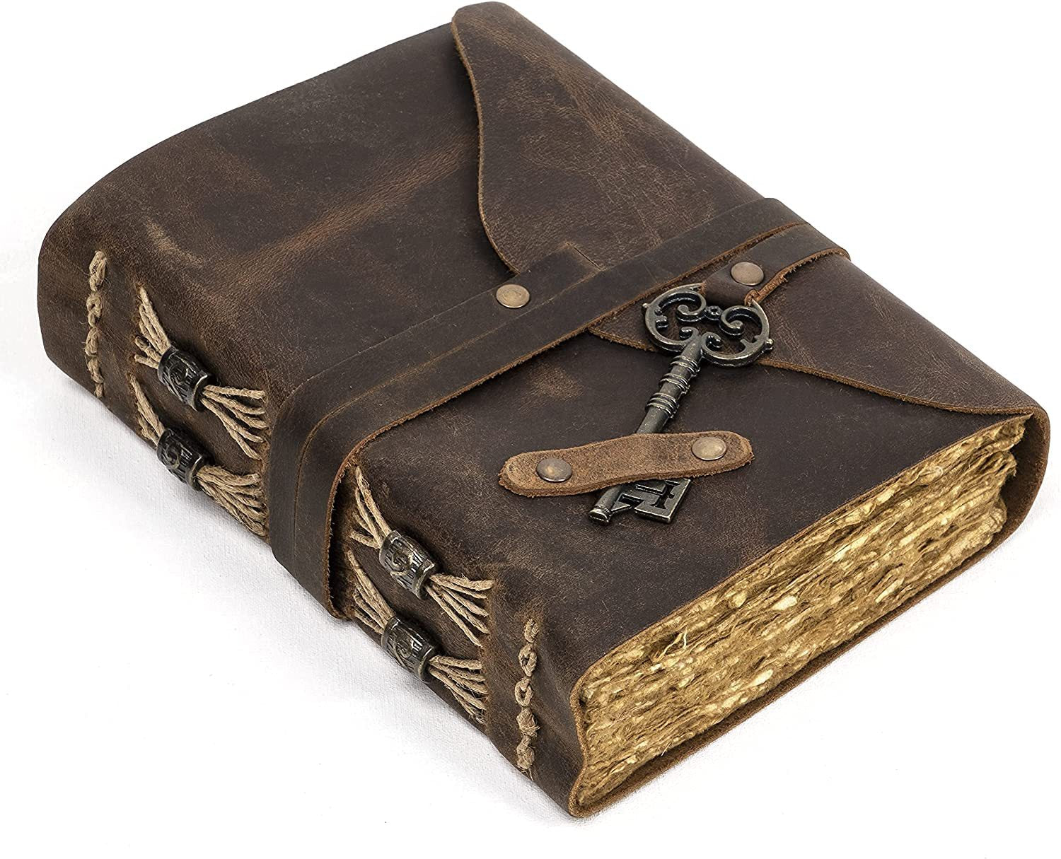 Vintage Leather Journal with Handmade Deckle Edge Paper - ViktaShop