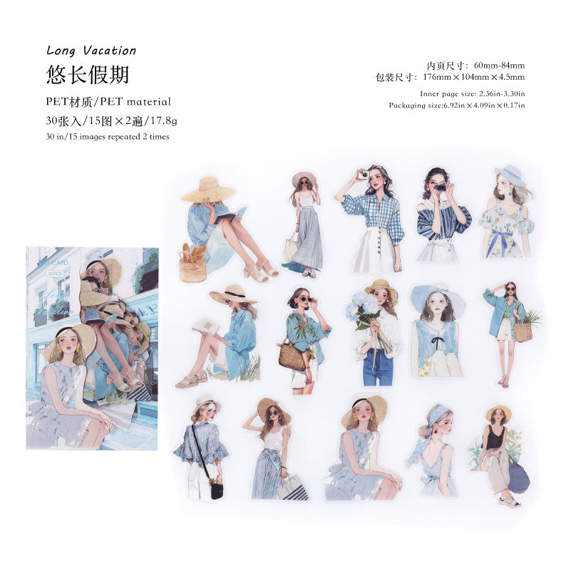 Urban Women's Life Map Series Retro Character PET Sticker Pack, 6 Options - ViktaShop