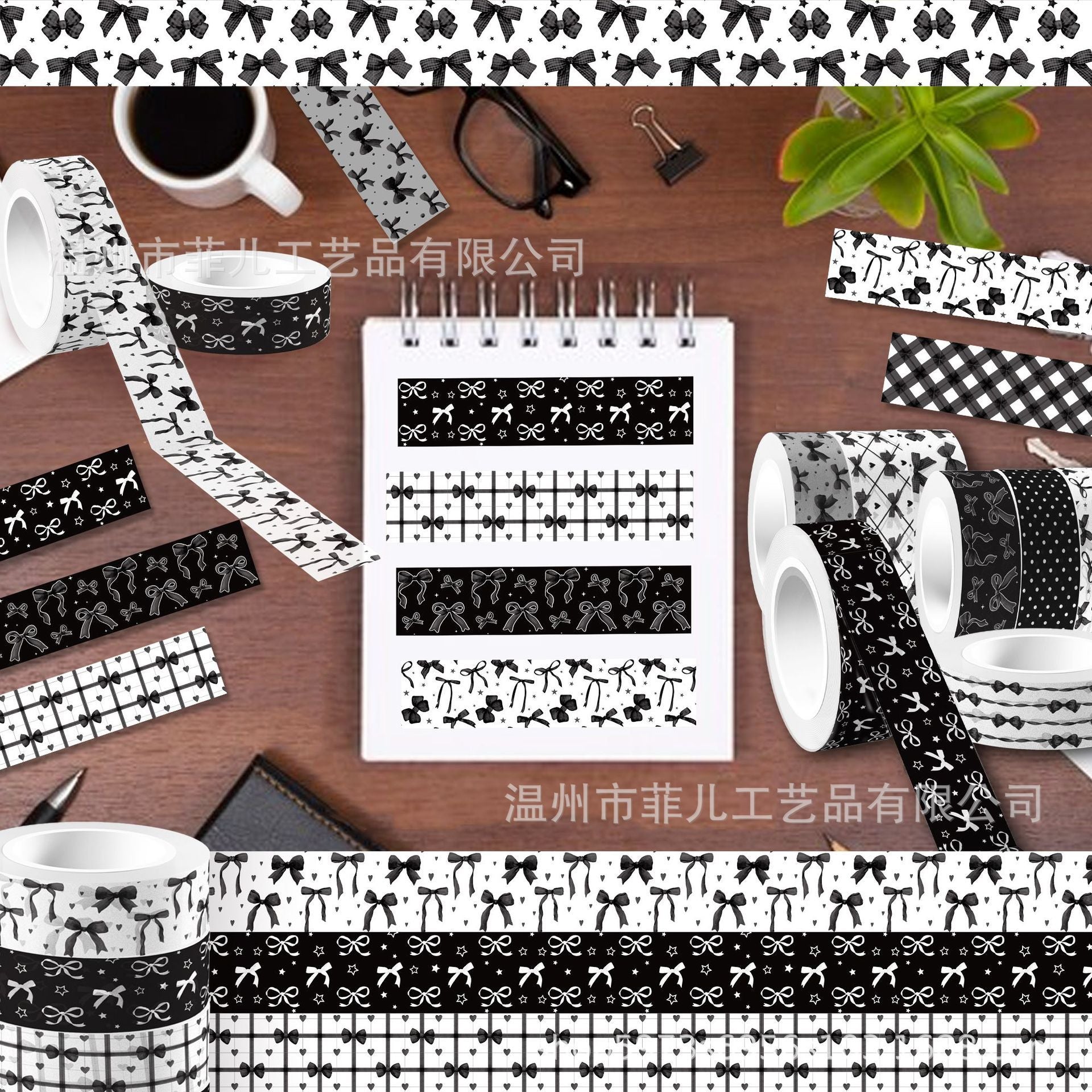 Manual de bricolaje de pegatinas y cintas de papel con lazo negro ZH108, cinta decorativa de papel gótica oscura