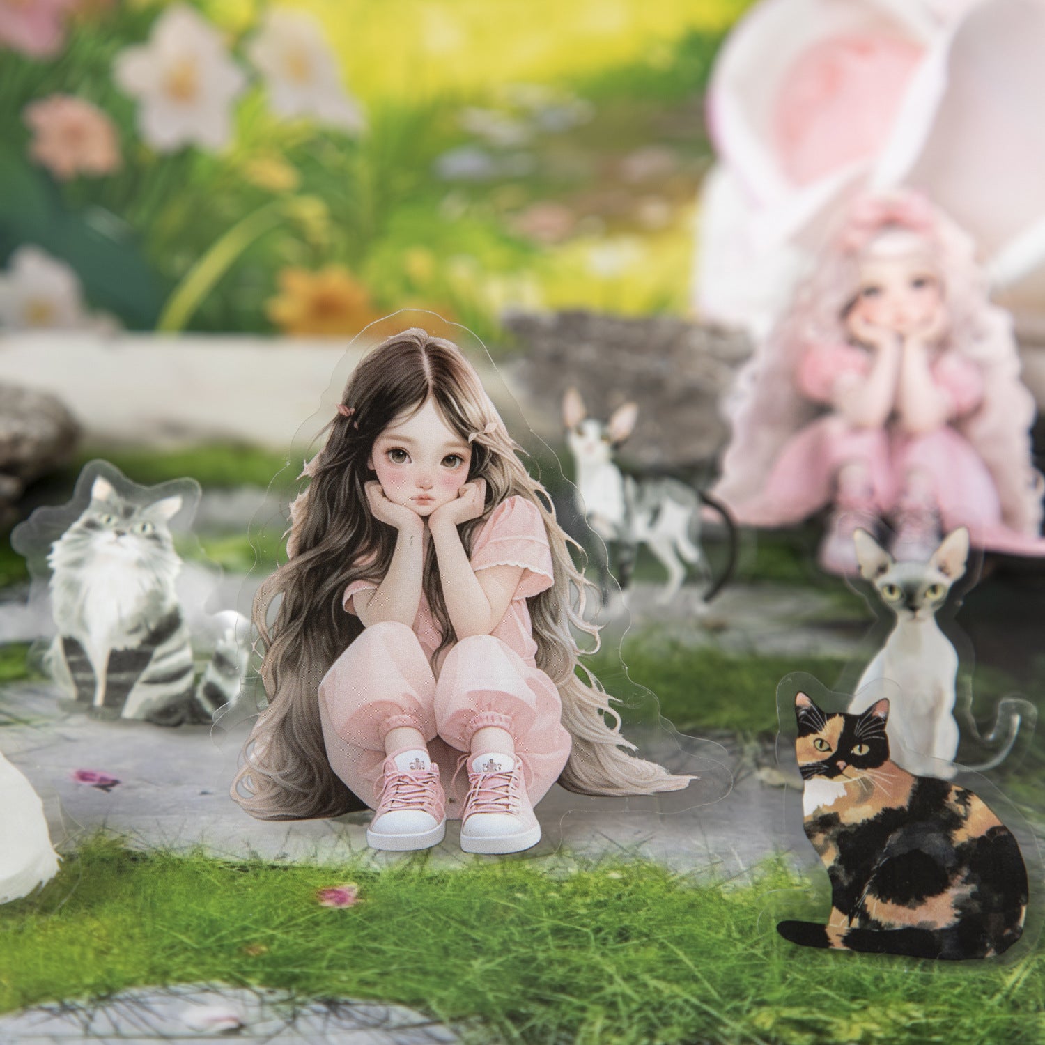 Film Die-cut Stickers - Girl & Cat Retro Series, 2 Options - ViktaShop