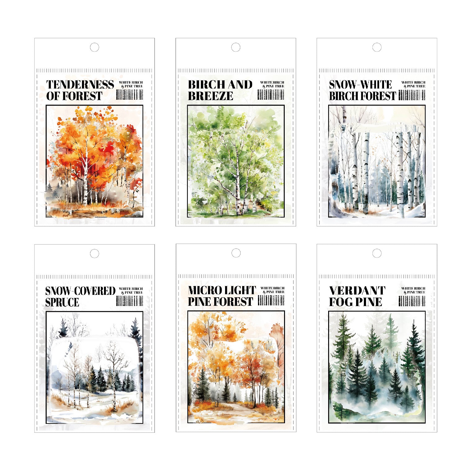 Mountain Forest Theme PET Sticker Pack, Birch & Pine Series, 20 Pcs - ViktaShop