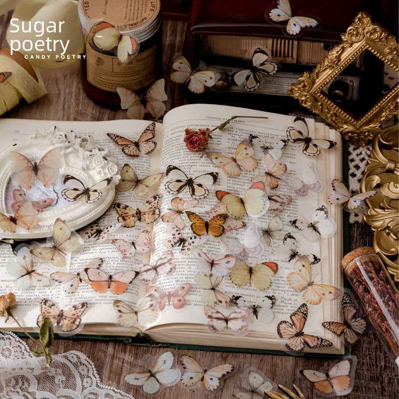 Vintage Butterfly PET Stickers, 40 Pcs