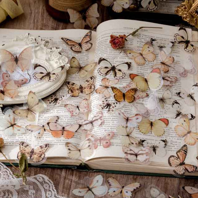 Vintage Butterfly PET Stickers, 40 Pcs