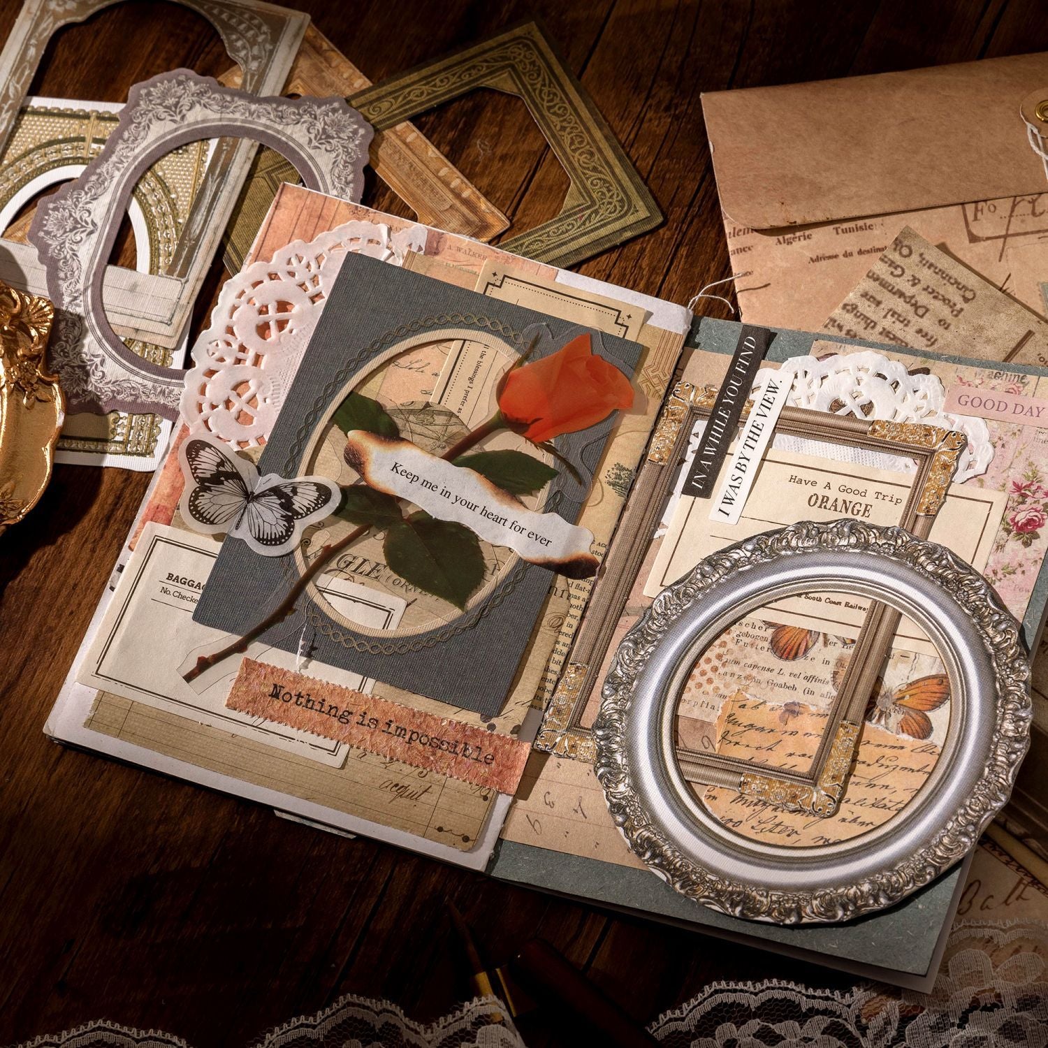 Hollow Retro Collage Stickers – Classical Binding Series, 4 Options - ViktaShop