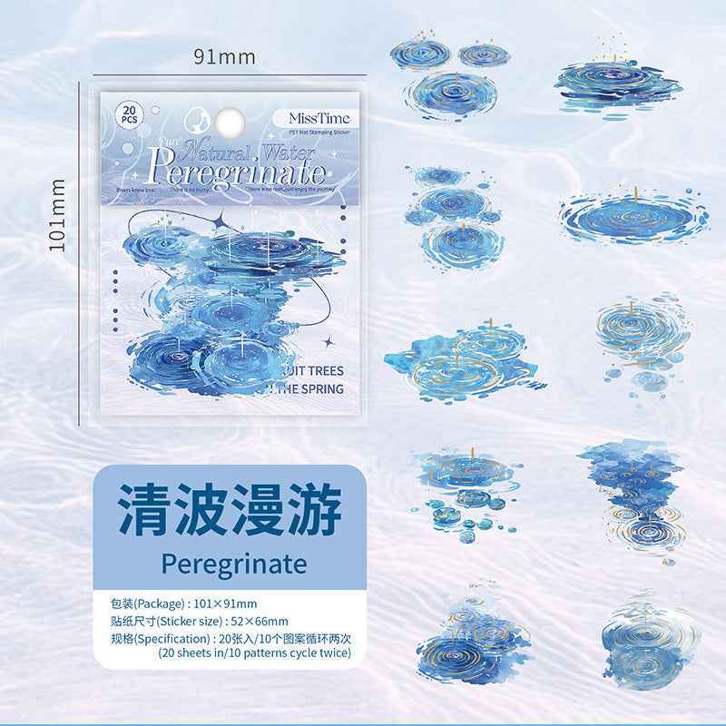 Natural Water Series PET Stickers - 20 Pcs