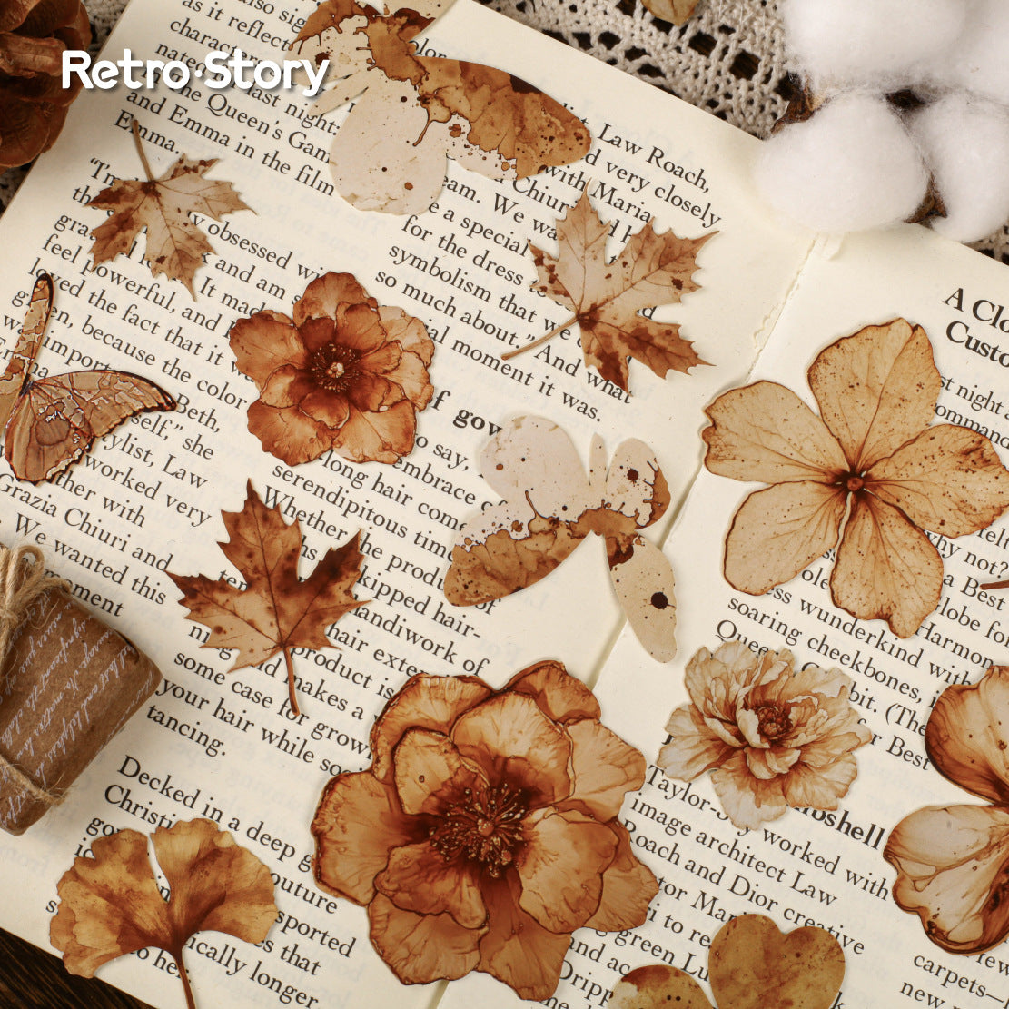 Retro Vintage Flower Stickers - Erui Flower Series, 4 Options - ViktaShop