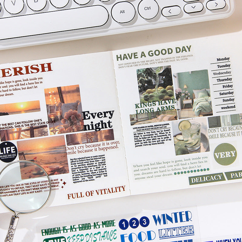 Transparent Waterproof PET Stickers - Retro English Phrases, 6 Options - ViktaShop