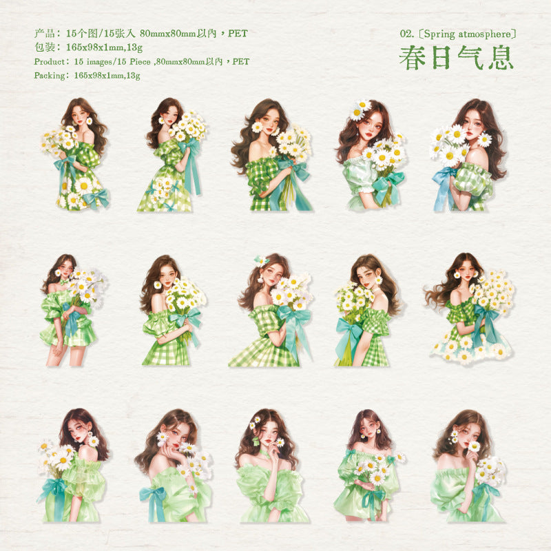 Series PET Material Sticker Pack – Daisy Story, 15 Sheets - ViktaShop