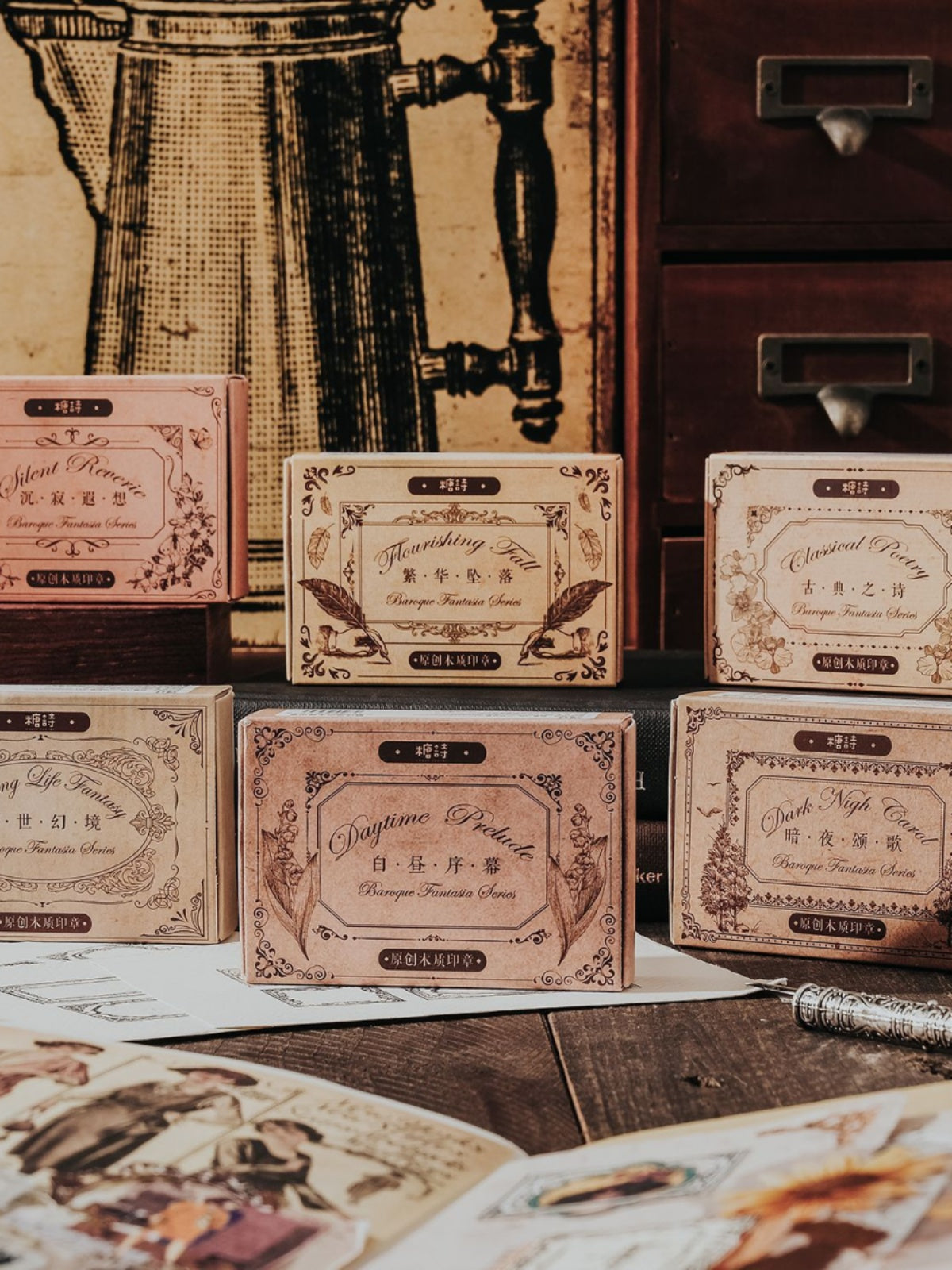 Retro European-Style Border Wooden Stamp Set – Collage Decoration & Printing Tool - ViktaShop