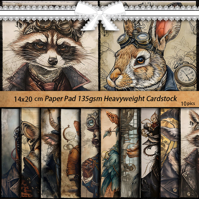 Animal World Pattern Paper - Rabbit, Elephant, Tiger, 10 Sheets - ViktaShop