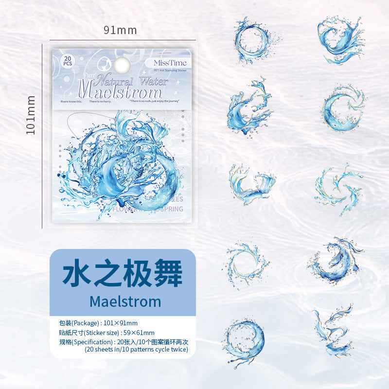 Natural Water Series PET Stickers - 20 Pcs