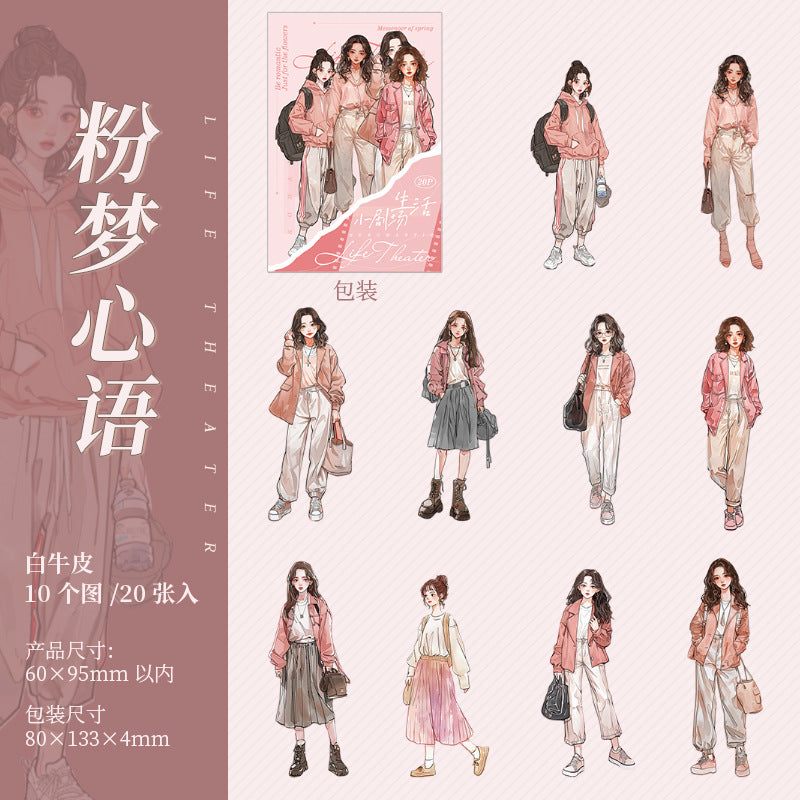 Sticker Pack – Life Drama & Light Retro Fashion, 20 Pcs - ViktaShop