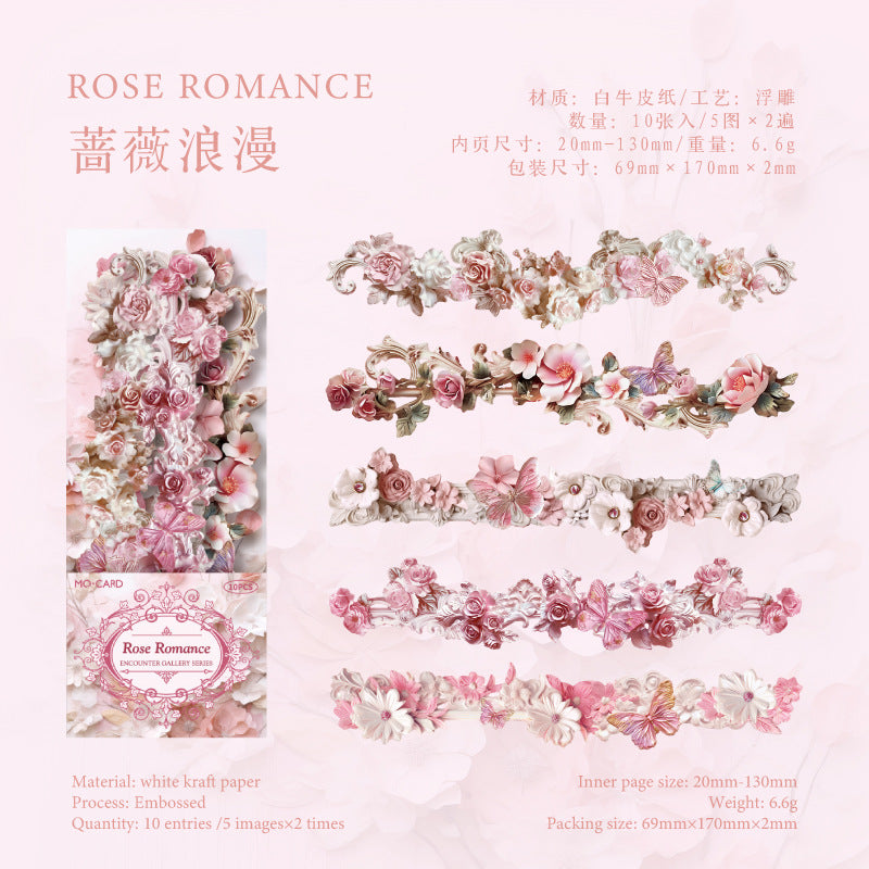 White Kraft Paper Relief Corner Stickers - Promenade Series, 6 Designs - ViktaShop