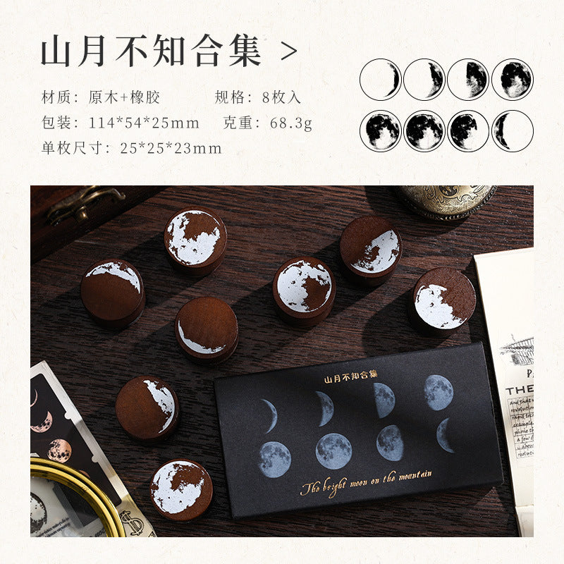 Mountain Moon Round Wooden Stamp – Moon Phase Design - ViktaShop