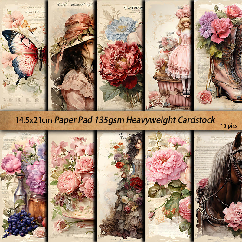 Peacock Beauty Butterfly Flower Pattern Paper - Retro Style, 10 Sheets - ViktaShop