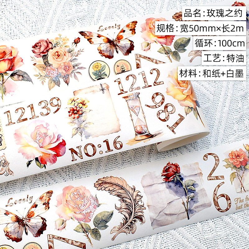 Modern Floral PET Tape - Decorative Flower Sticker Roll, 2m - ViktaShop