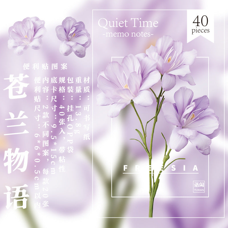 Language Leisure Post-it Notes Quiet Time Series Flower Stickers, 40 Pcs - ViktaShop