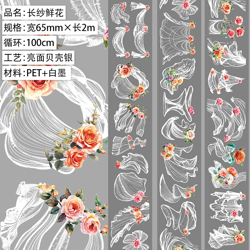 Retro Flower Hand Account Tape – Antique Material, PET Tape - 2m - ViktaShop