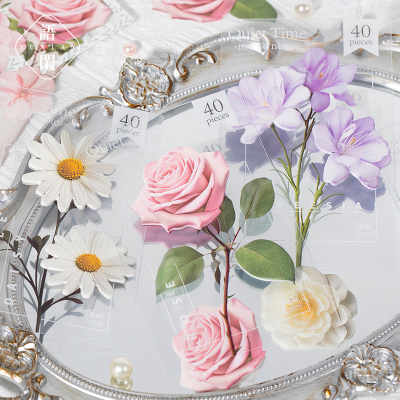 Language Leisure Post-it Notes Quiet Time Series Flower Stickers, 40 Pcs - ViktaShop