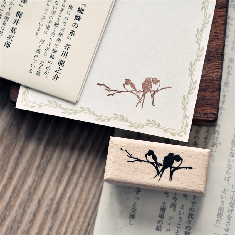 Swallow Branch Wooden Stamp – Retro Collage Design, 2 Options - ViktaShop