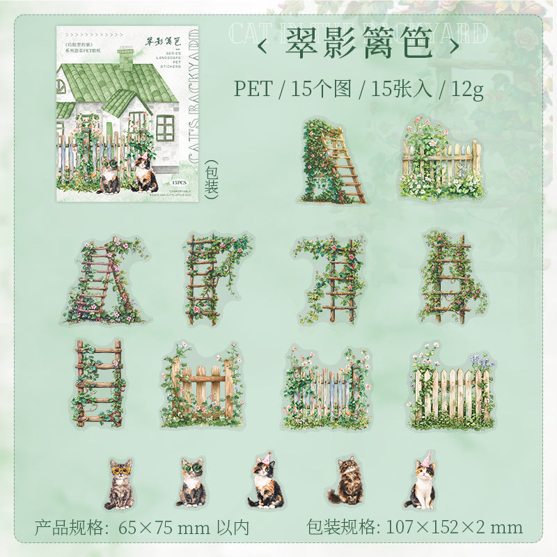 Cat Series PET Stickers - Fence in Backyard, 15 Pcs - ViktaShop