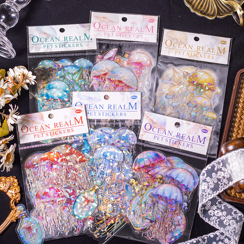 Ocean Land Series PET Stickers - Gilding Shell, Light Jellyfish, 20 Pcs - ViktaShop
