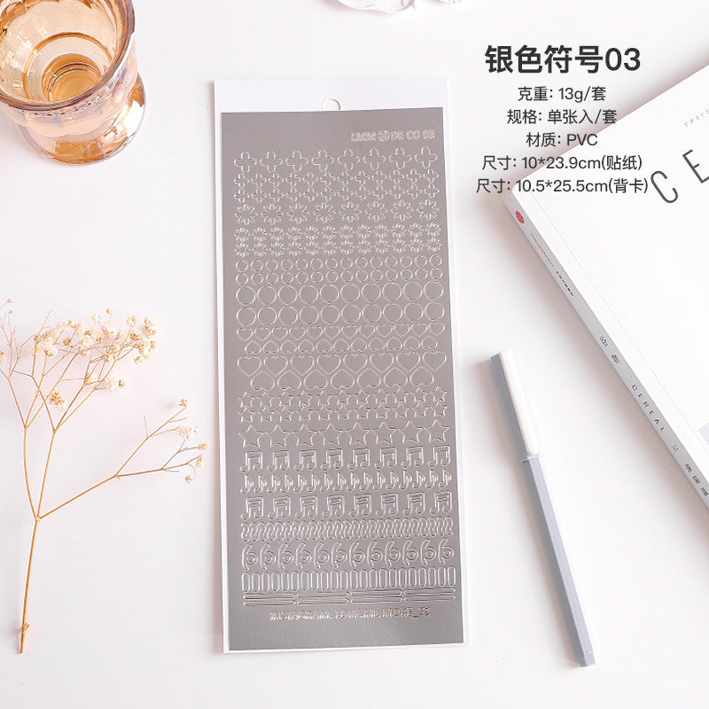 Bronzing Silver Alphanumeric Stickers - Gold & Silver Edge, Special Shapes - ViktaShop