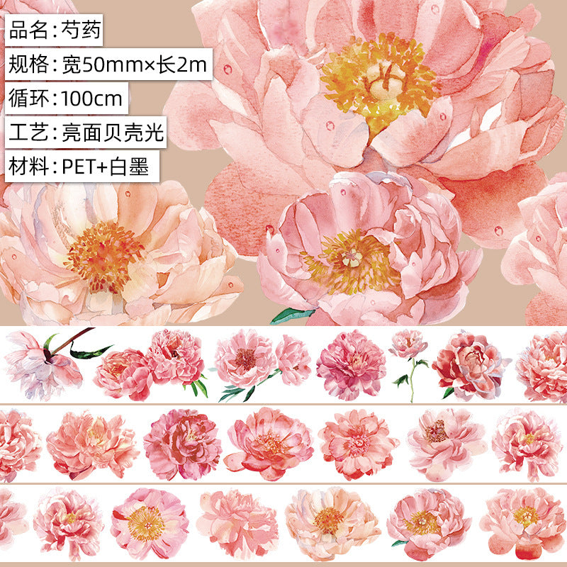Floral PET Tape - Decorative Oil Paper DIY Stickers, 2m - ViktaShop