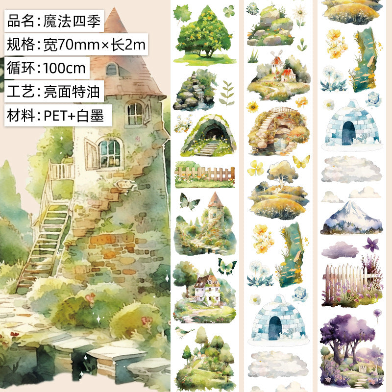 PET Journal Tape – Flower Material & Retro Character - 2m - ViktaShop