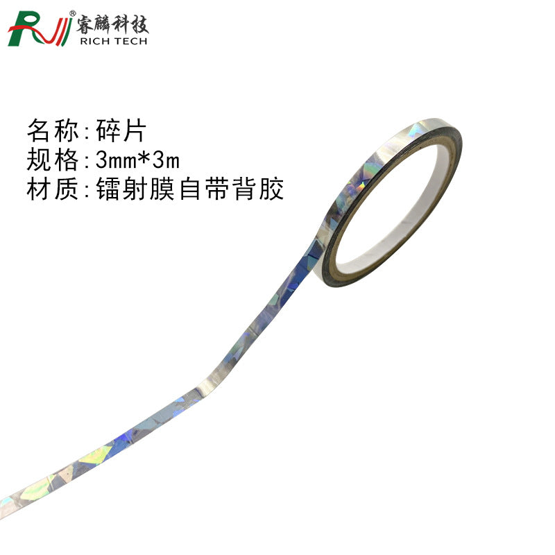 Cinta reflectante láser plateada brillante para bricolaje, decoración de bodas, caja de regalo, embalaje, cinta de película láser con borde acrílico