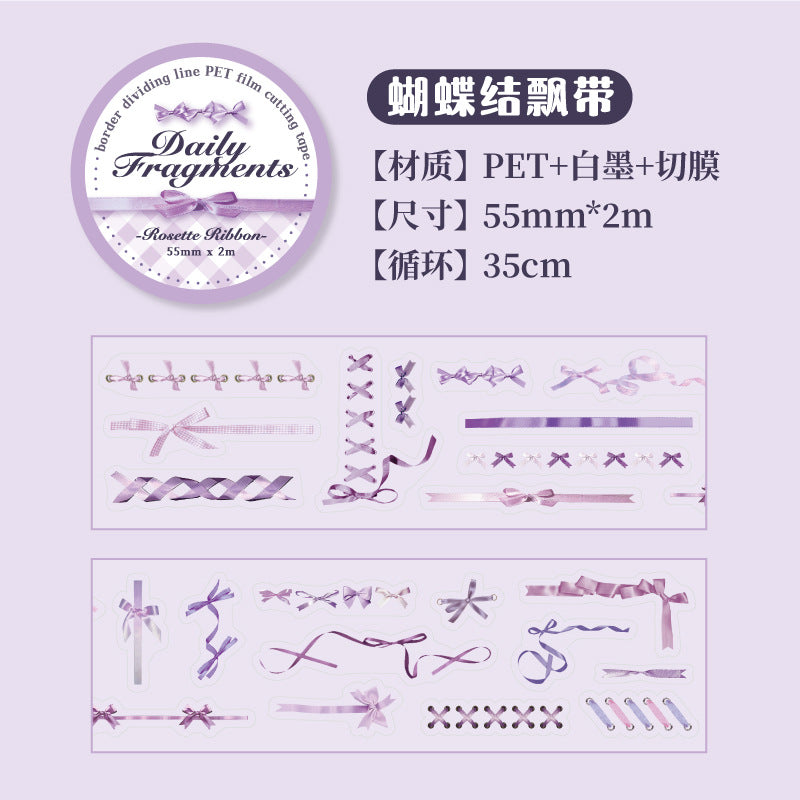 Fragments Daily Series – Border Split Line PET Tape, Retro Bow Design, 2m - ViktaShop