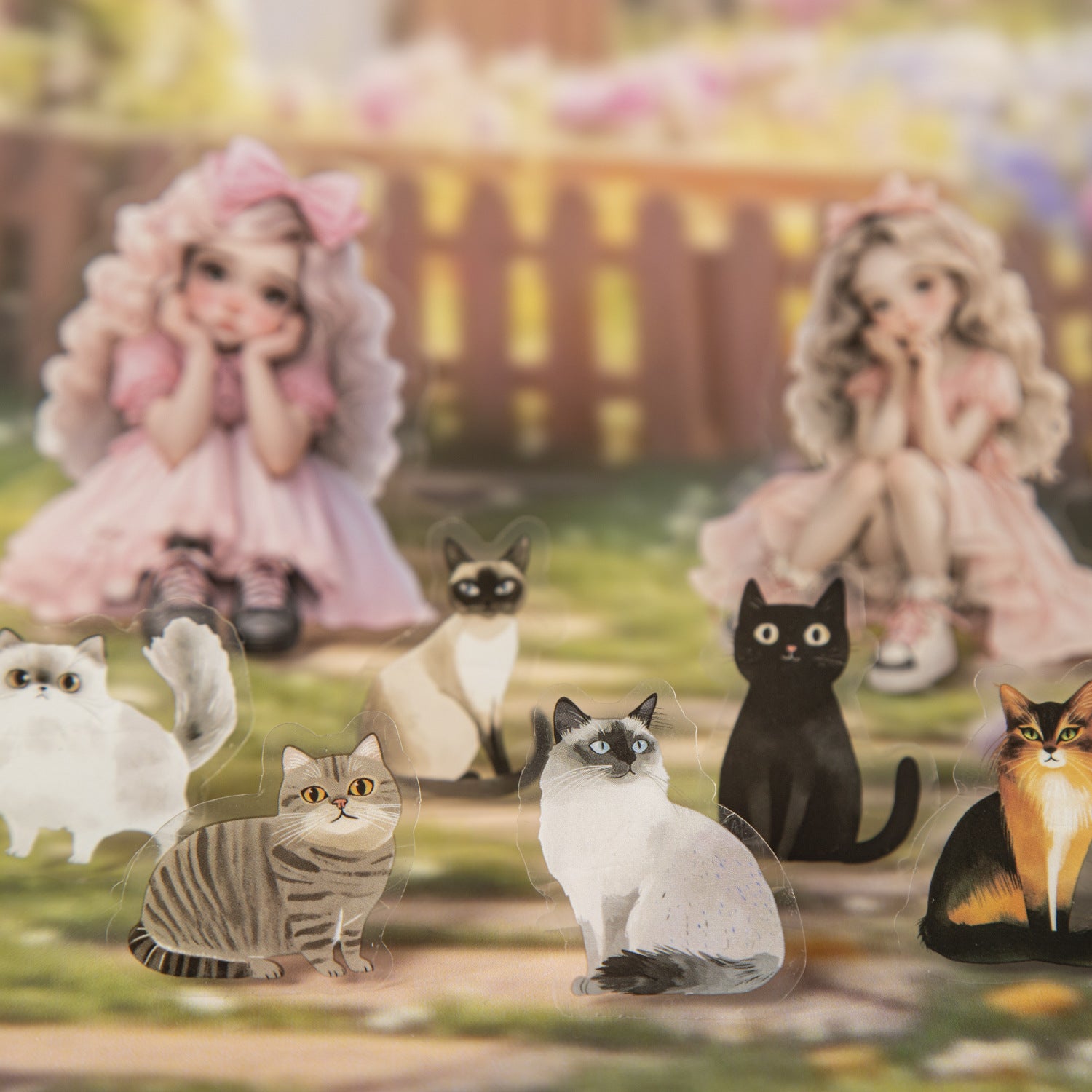 Film Die-cut Stickers - Girl & Cat Retro Series, 2 Options - ViktaShop