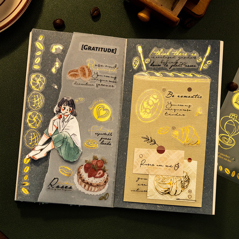 Coffee Elective PET Stickers – Gold Stamping Series, 6 Options - ViktaShop