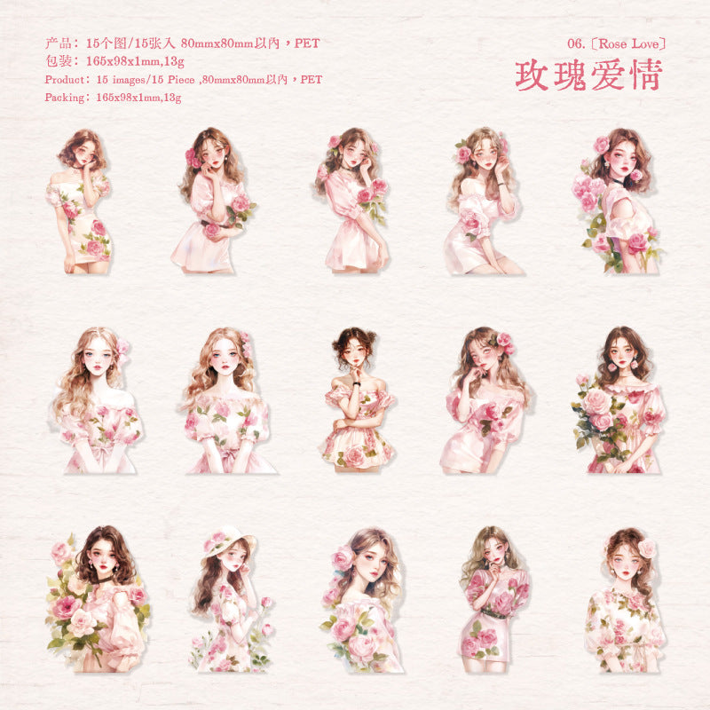 Series PET Material Sticker Pack – Daisy Story, 15 Sheets - ViktaShop