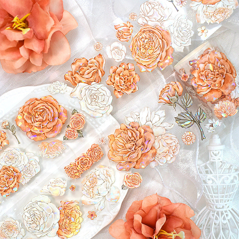 Ancient Style Bamboo PET Tape – Laser Bronzing, Flowers, DIY Collage - 2m - ViktaShop