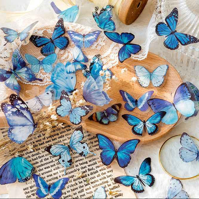 Vintage Butterfly PET Stickers, 40 Pcs