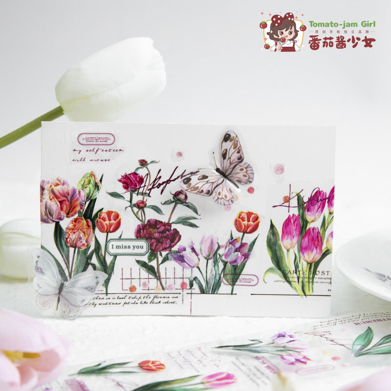 Rain Flowers Series, Watercolor Plants PET Tape, 6 Options - ViktaShop