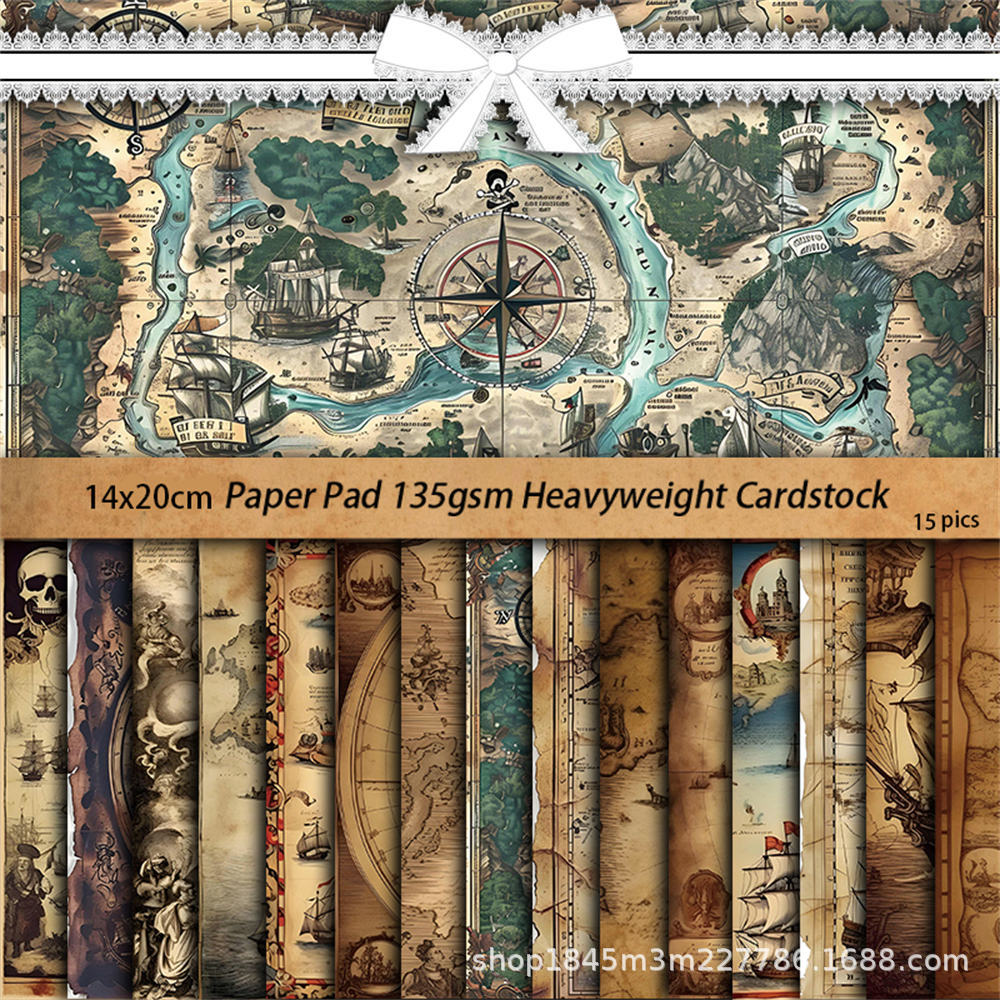 Roaming Map Retro Background Paper - European & American Collage Series, 15 Sheets - ViktaShop