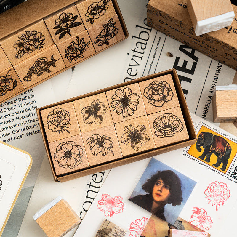 Prosperous Brocade Wooden Stamp – Floral Retro DIY Seal, 2 Options - ViktaShop