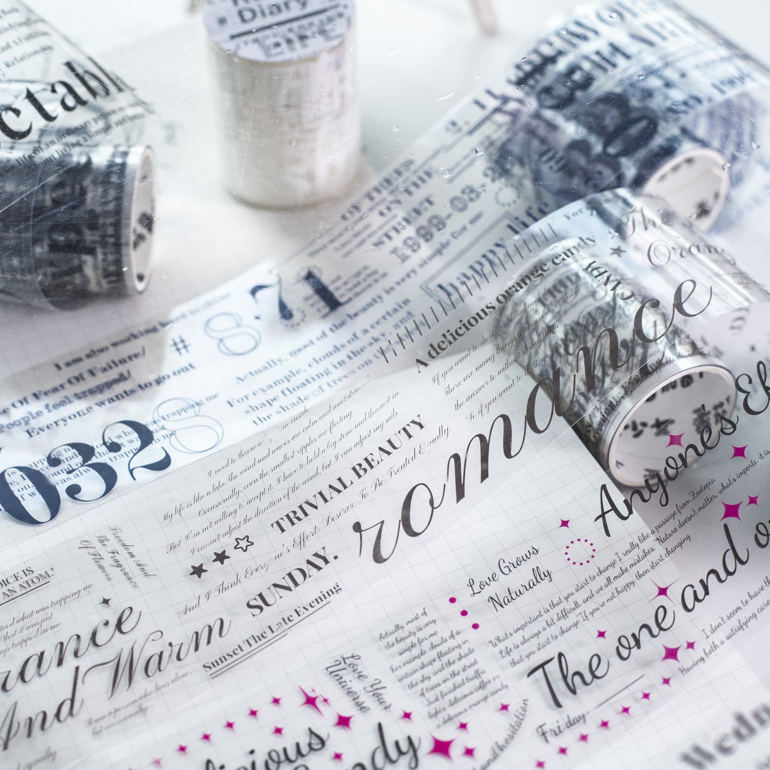 Rain Diary – PET Tape, English Text Plain Series, 2m - ViktaShop