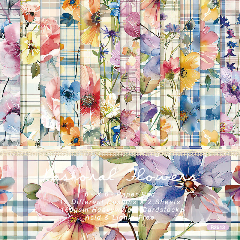 Colorful Flower Background Paper – Single-Sided Pattern Paper, 24 Sheets - ViktaShop