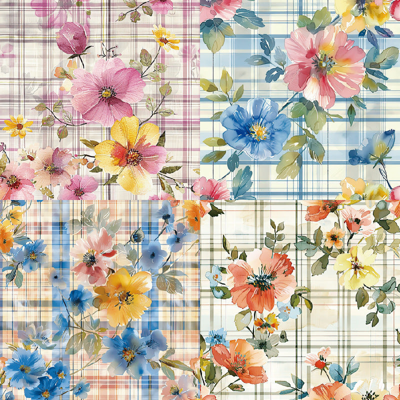 Colorful Flower Background Paper – Single-Sided Pattern Paper, 24 Sheets - ViktaShop