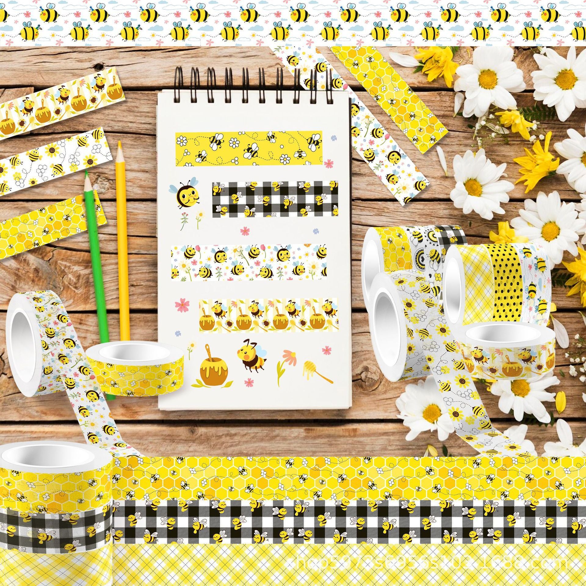 Bee & Honey Flower Washi Tape – Transparent Roll for DIY & Journals, 5m - ViktaShop