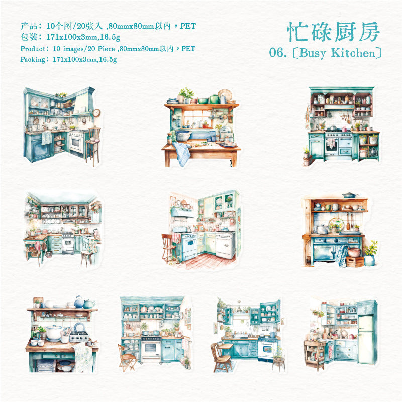 PET Sticker Pack - Daily Life Scenes, 20 Pcs - ViktaShop